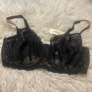 NWT Soma Sheer Lace Floral Romantic  Lingerie Unlined Underwire Bra Black 40DDD